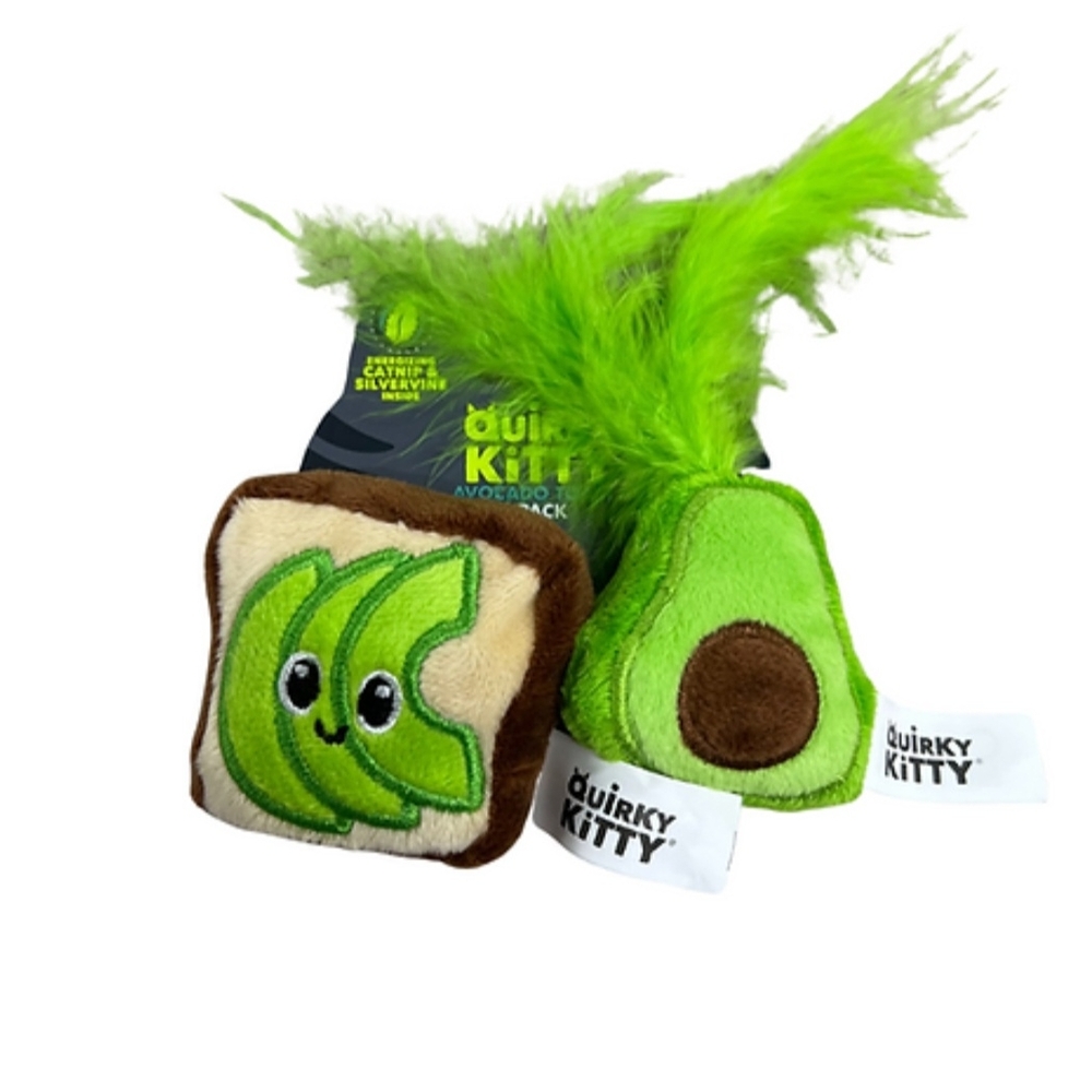 Quirky Kitty Avocado Toast 2-Piece Catnip & Crinkle Cat Toy, Green (2 Pa…